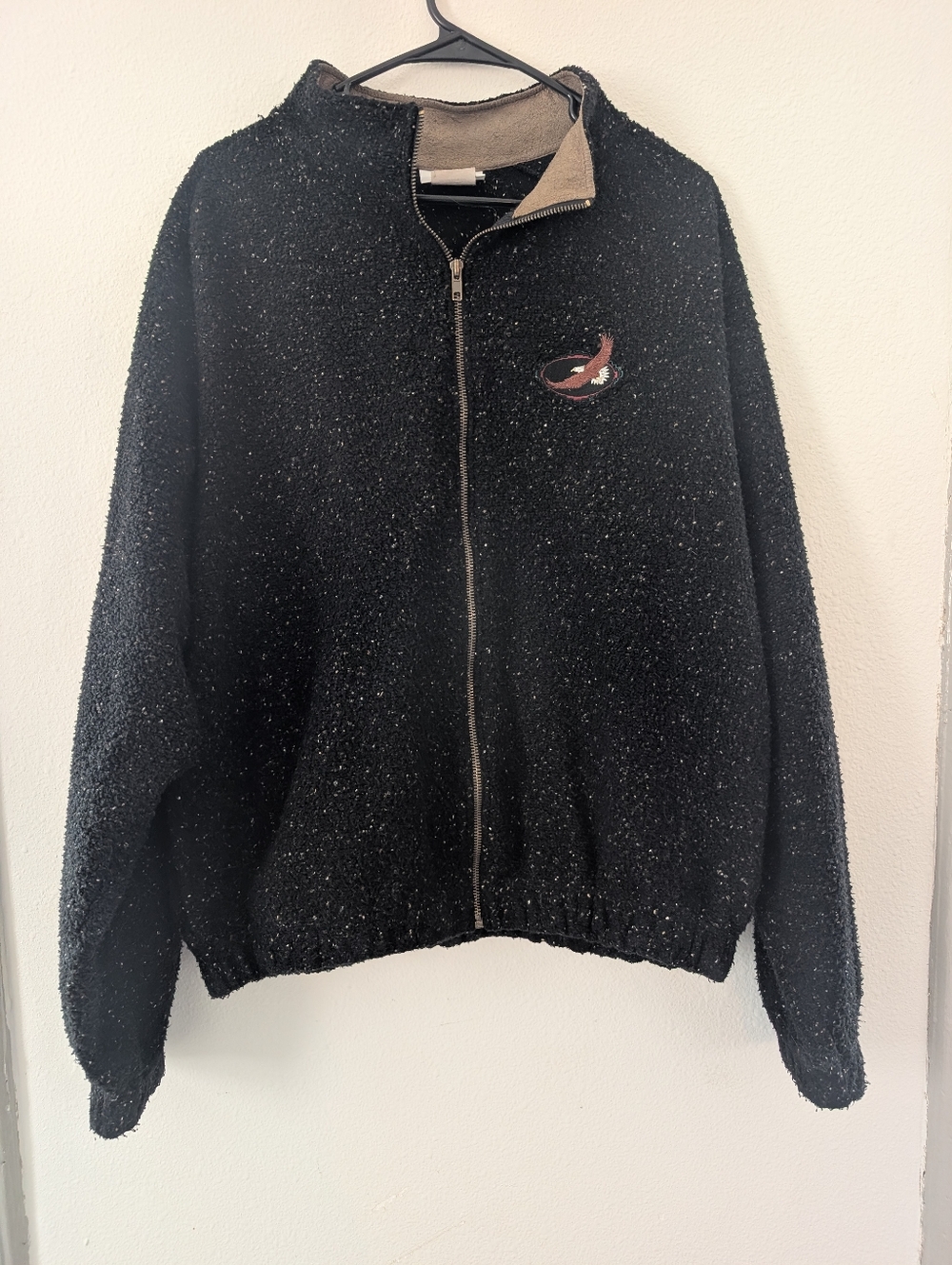 Black Full-Zip Men's Jacket with Embroidered Bald Eagle Made In USA